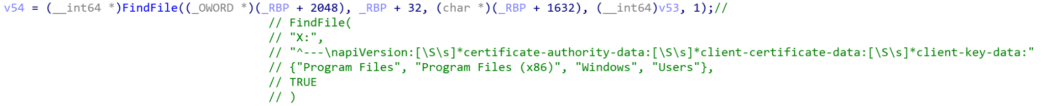Siloscape searches for the config file by regular expression.