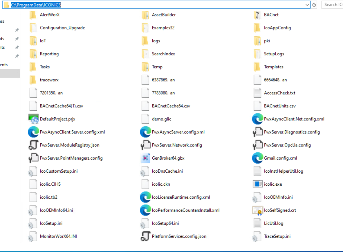 Image 8 is a screenshot of the contents of the Program Data folder for ICONICS. There are many folders, files and shortcuts.