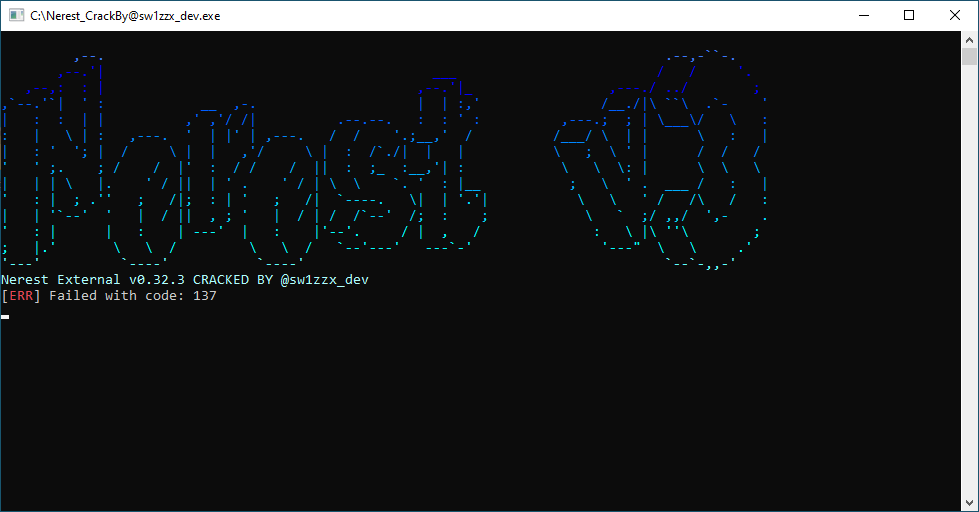 A screenshot of a computer window displaying "Nerest V3 in ASCII art with the error message Failed with code: 137.